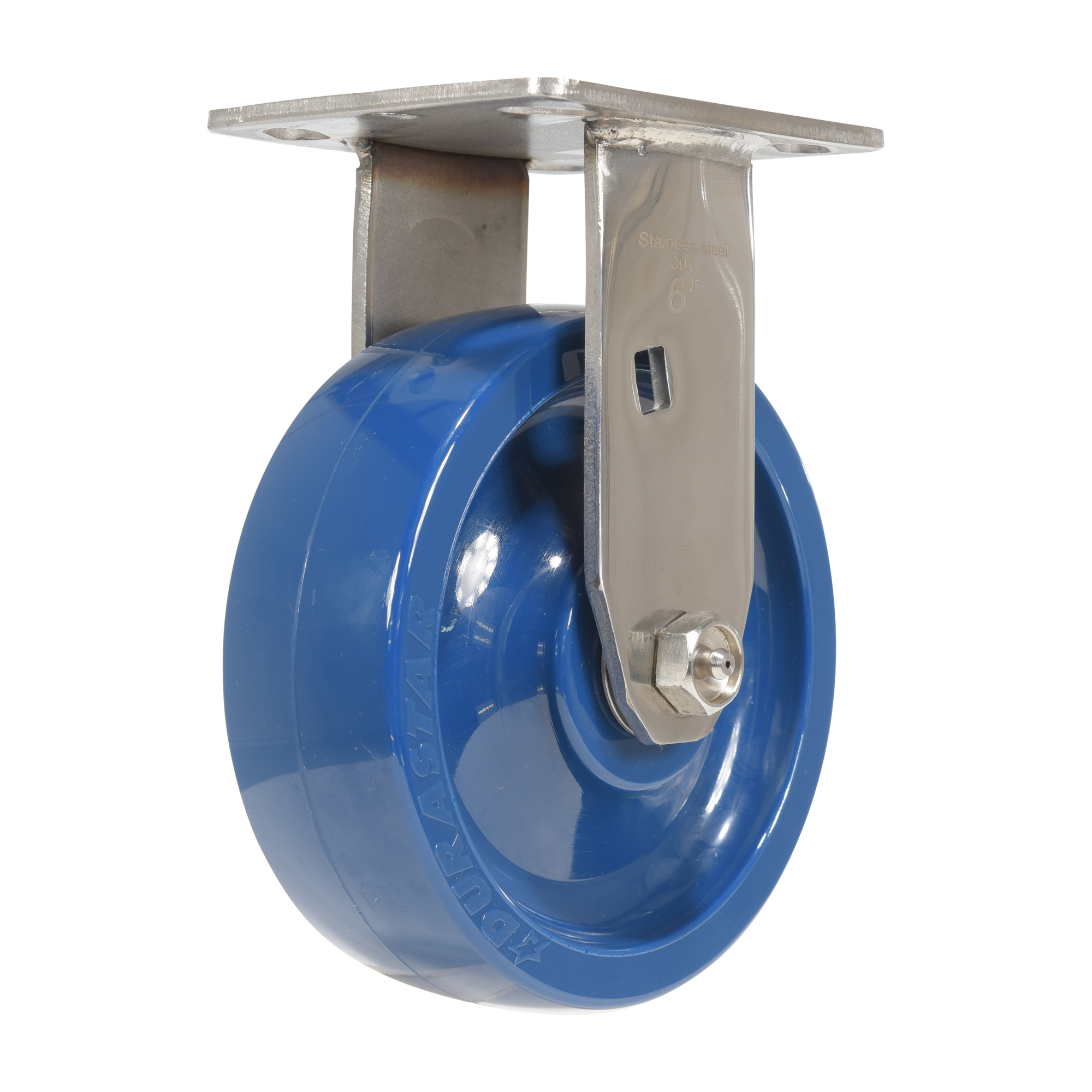 Vestil Polyurethane Rigid Caster - 6in. x 2in., Non-Marking, Stainless Steel Bearings, Blue, Model# CST-F-SS-6X2SP-R